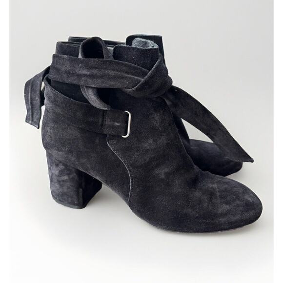 Rag & Bone Black Suede Wrap Booties Size 7.5 Heeled Boots 38 - Picture 5 of 8